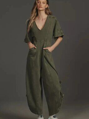NWOT Anthropologie Daily Practice Horizon Wide-Leg Jumpsuit Green Size M